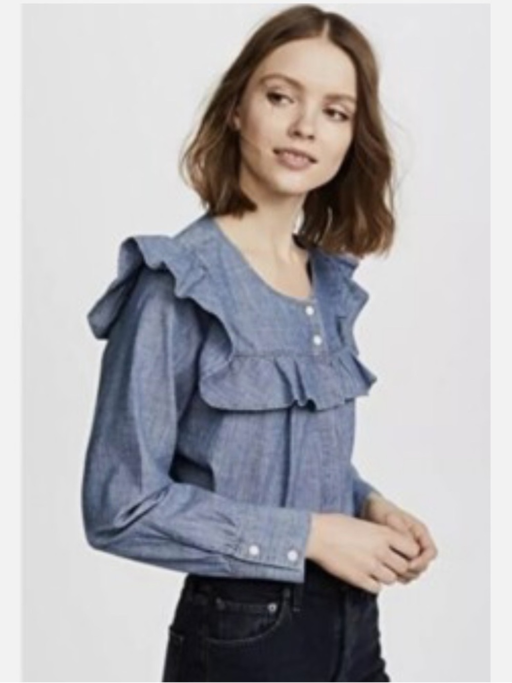 Madewell Denim-Effect Ruffle Yoke Button-Up Shirt - Blue